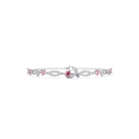 Round colorstone and pavé leaf-link bracelet in white gold, pink stones
