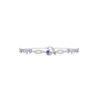 Round colorstone and pavé leaf-link bracelet in white gold, purple stones