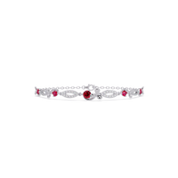 Round colorstone and pavé leaf-link bracelet in white gold, red stones