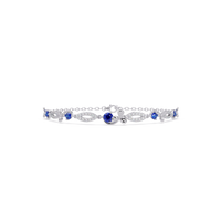 Round colorstone and pavé leaf-link bracelet in white gold, sapphire stones