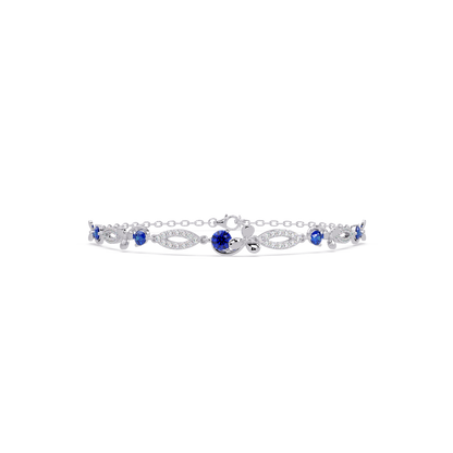 Round colorstone and pavé leaf-link bracelet in white gold, sapphire stones