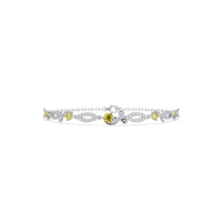 Round colorstone and pavé leaf-link bracelet in white gold, yellow stones