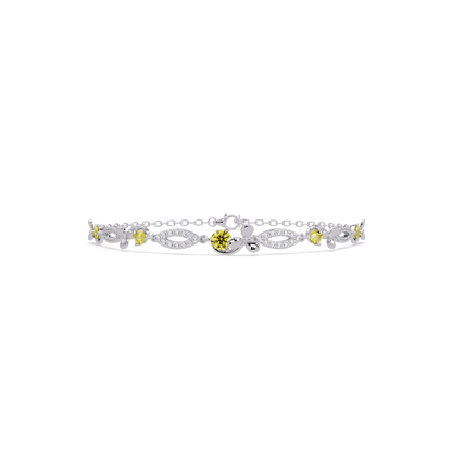 Round colorstone and pavé leaf-link bracelet in white gold, yellow stones