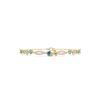 Round colorstone and pavé leaf-link bracelet in yellow gold, aquamarine stones