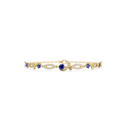 Round colorstone and pavé leaf-link bracelet in yellow gold, sapphire stones