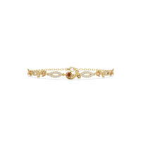 Round colorstone and pavé leaf-link bracelet in yellow gold, topaz stones
