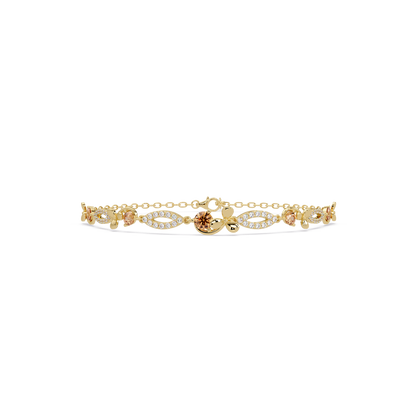 Round colorstone and pavé leaf-link bracelet in yellow gold, topaz stones