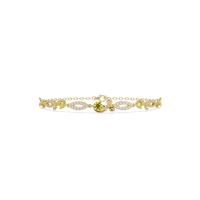 Round colorstone and pavé leaf-link bracelet in yellow gold, yellow stones