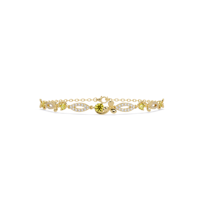Round colorstone and pavé leaf-link bracelet in yellow gold, yellow stones