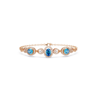 Lunéa Paris three-oval halo pavé bracelet in rose gold, aquamarine colorstones