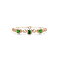 Lunéa Paris three-oval halo pavé bracelet in rose gold, green colorstones