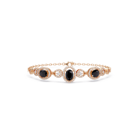 Lunéa Paris three-oval halo pavé bracelet in rose gold, onyx colorstones