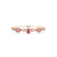 Lunéa Paris three-oval halo pavé bracelet in rose gold, pink colorstones