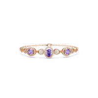 Lunéa Paris three-oval halo pavé bracelet in rose gold, purple colorstones