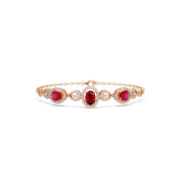 Lunéa Paris three-oval halo pavé bracelet in rose gold, red colorstones