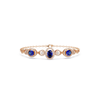 Lunéa Paris three-oval halo pavé bracelet in rose gold, sapphire colorstones