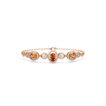 Lunéa Paris three-oval halo pavé bracelet in rose gold, topaz colorstones