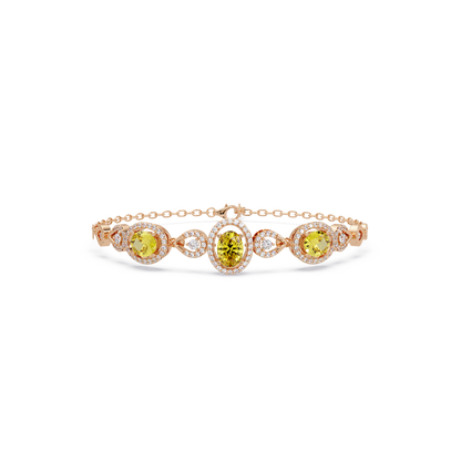Lunéa Paris three-oval halo pavé bracelet in rose gold, yellow colorstones
