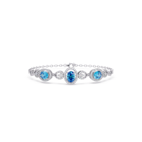Lunéa Paris three-oval halo pavé bracelet in white gold, aquamarine colorstones