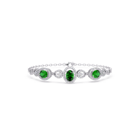 Lunéa Paris three-oval halo pavé bracelet in white gold, green colorstones