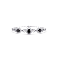 Lunéa Paris three-oval halo pavé bracelet in white gold, onyx colorstones
