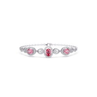 Lunéa Paris three-oval halo pavé bracelet in white gold, pink colorstones