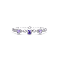Lunéa Paris three-oval halo pavé bracelet in white gold, purple colorstones