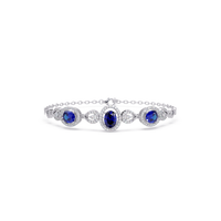 Lunéa Paris three-oval halo pavé bracelet in white gold, sapphire colorstones