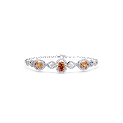 Lunéa Paris three-oval halo pavé bracelet in white gold, topaz colorstones