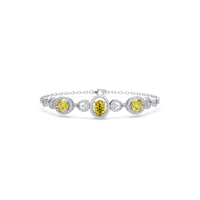Lunéa Paris three-oval halo pavé bracelet in white gold, yellow colorstones