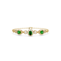 Lunéa Paris three-oval halo pavé bracelet in yellow gold, green colorstones