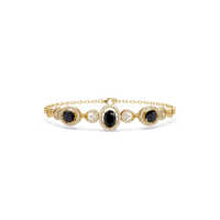 Lunéa Paris three-oval halo pavé bracelet in yellow gold, onyx colorstones