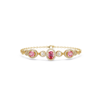 Lunéa Paris three-oval halo pavé bracelet in yellow gold, pink colorstones