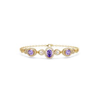 Lunéa Paris three-oval halo pavé bracelet in yellow gold, purple colorstones