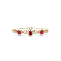 Lunéa Paris three-oval halo pavé bracelet in yellow gold, red colorstones