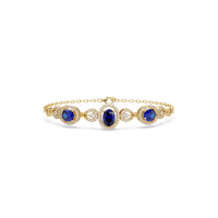 Lunéa Paris three-oval halo pavé bracelet in yellow gold, sapphire colorstones