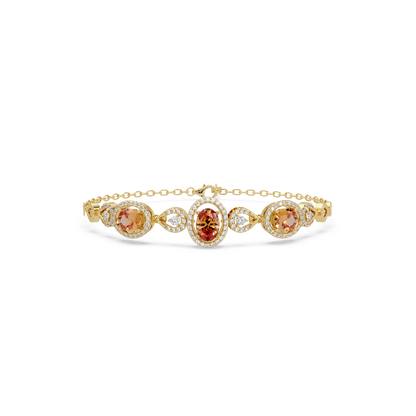 Lunéa Paris three-oval halo pavé bracelet in yellow gold, topaz colorstones
