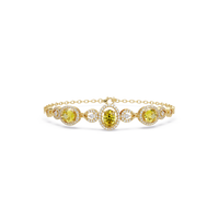Lunéa Paris three-oval halo pavé bracelet in yellow gold, yellow colorstones
