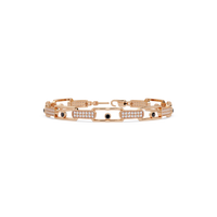Geometric round gemstone and pavé link bracelet in rose gold with onyx colorstones