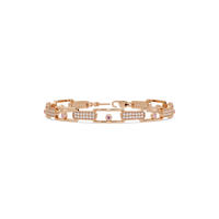 Geometric round gemstone and pavé link bracelet in rose gold with pink colorstones