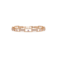 Geometric round gemstone and pavé link bracelet in rose gold with purple colorstones