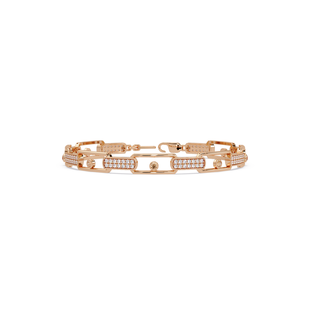 Geometric round gemstone and pavé link bracelet in rose gold with topaz colorstones