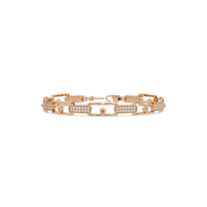 Geometric round gemstone and pavé link bracelet in rose gold with topaz colorstones