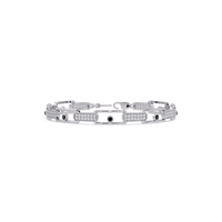 Geometric round gemstone and pavé link bracelet in white gold with onyx colorstones