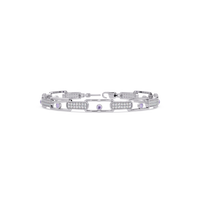 Geometric round gemstone and pavé link bracelet in white gold with purple colorstones