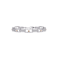 Geometric round gemstone and pavé link bracelet in white gold with topaz colorstones