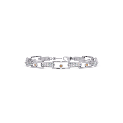 Geometric round gemstone and pavé link bracelet in white gold with topaz colorstones