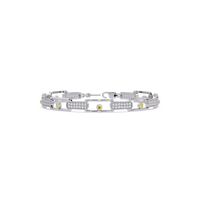 Geometric round gemstone and pavé link bracelet in white gold with yellow colorstones