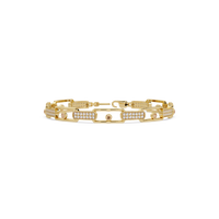 Geometric round gemstone and pavé link bracelet in yellow gold with topaz colorstones