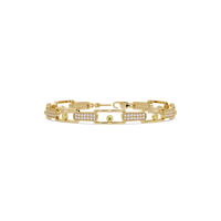 Geometric round gemstone and pavé link bracelet in yellow gold with yellow colorstones